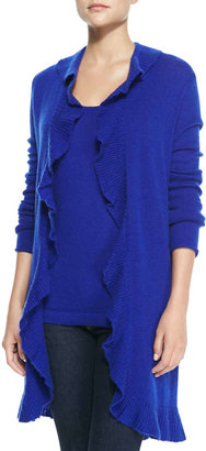 Neiman Marcus Cashmere Ruffled Long-Sleeve Duster