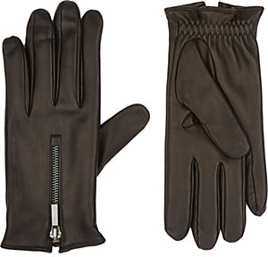Barneys New York Men's Zipper Gloves-BLACK