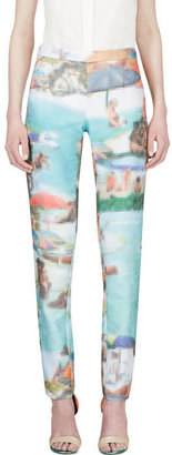 Hussein Chalayan Turquoise Pixelated Ribbed Trousers
