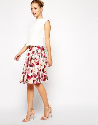 ASOS Midi Skirt In Floral Rose Print
