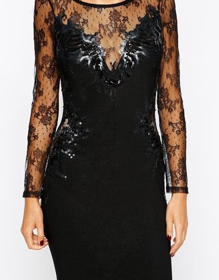Lipsy Lace and Sequin Long Sleeve Dress