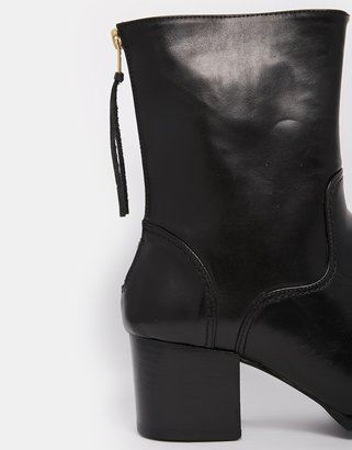 YMC Leather Zip Back Heeled Ankle Boots