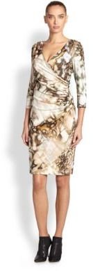 Kay Unger Ruched Abstract-Print Dress