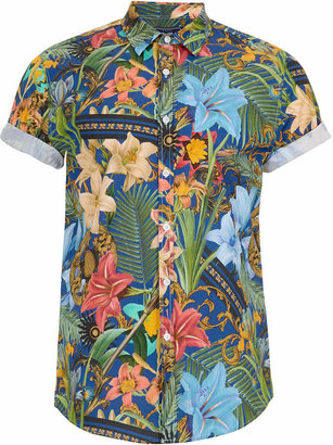 Topman Blue Tropical Print Short Sleeve shirt