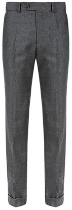 Marks and Spencer M&s Collection Alfred Brown Pure Wool Tailored Fit Flannel Trousers