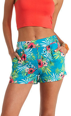 Charlotte Russe Tropical Print High-Waisted Shorts
