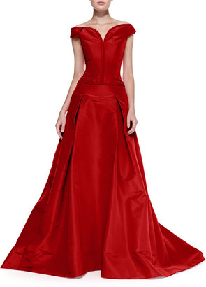 Carolina Herrera Off-the-Shoulder Faille Ball Gown, Lipstick Red