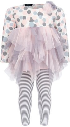 Kate Mack Girls Pink & Grey Tulle Tunic Top & Leggings Set