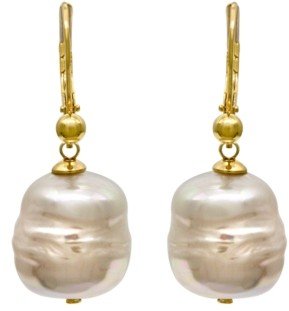 Majorica 18k Gold over Sterling Silver Earrings, Organic Man-Made Baroque Pearl Drop