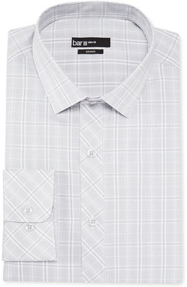 Bar III Slim-Fit Silver Medium Glen Plaid Dress Shirt