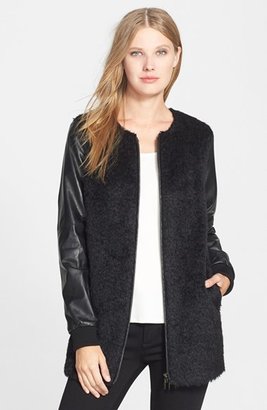 Eileen Fisher The Fisher Project Sheared Alpaca Blend Topper with Leather Sleeves