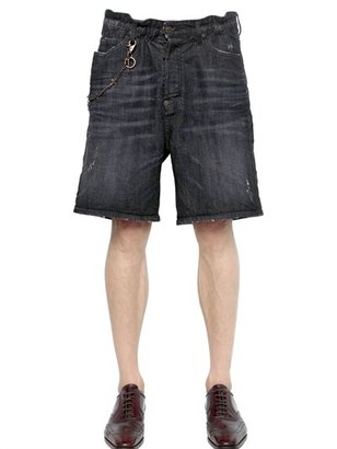 DSQUARED2 Chain On Washed Baggy Fit Denim Shorts