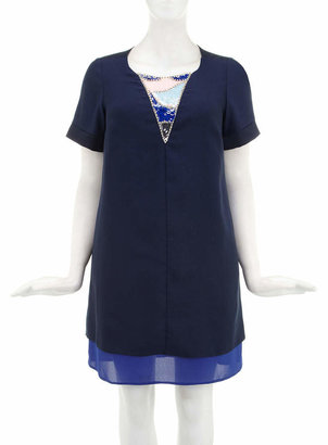 Evans Collection Blue Sequin Trim Shift Dress