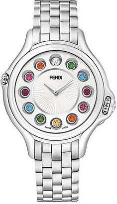 Fendi Crazy Carats Diamond, Multicolor Topaz & Stainless Steel Medium Bracelet Watch/White