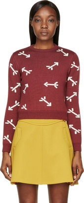 Carven Burgundy Wool Cropped Arrow Sweater