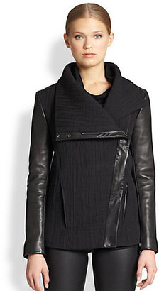 Helmut Lang Blizzard Asymmetrical Leather-Trimmed Knit Jacket