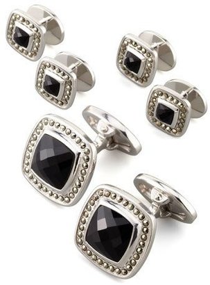 Jan Leslie Square Faceted Onyx Cuff Links & Studs Set