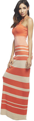 Arden B Varied Stripe Cutout Halter Maxi Dress