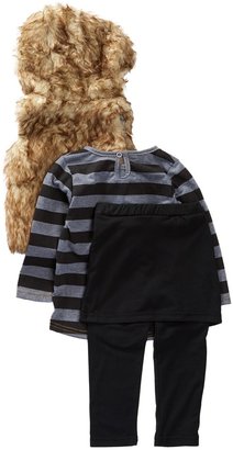 OK! Kids Apparel Jacie Long Sleeve Tee, Faux Fur Vest & Skirted Tight Set (Toddler Girls)