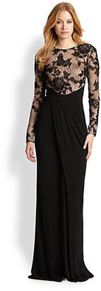 David Meister Lace & Jersey Gown