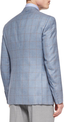 Isaia Check Jacket with Contrast Deco, Blue/Tan