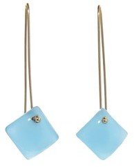 Necessary Stone Unique Long Wire Square Chalcedony Earrings