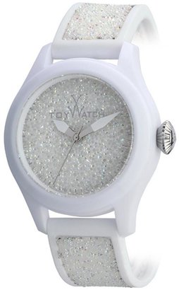 Toy Watch Glitter White Swarovski Crystal Fabric Dial White Plasteramic Case Watch