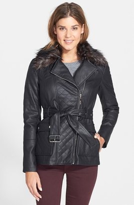 Kensie Faux Fur Trim Faux Leather Moto Jacket (Online Only)