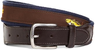 Brooks Brothers Fly Fish Embroidered Suede Webbed Belt