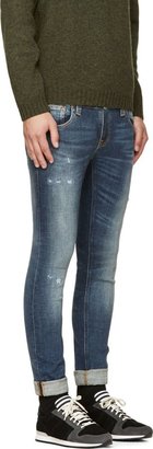 Nudie Jeans Blue Distressed Tight Long John Jeans