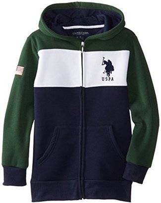 U.S. Polo Assn. Boy's 8-20 Fleece Color Block Jacket with Hood, Emerald, 8