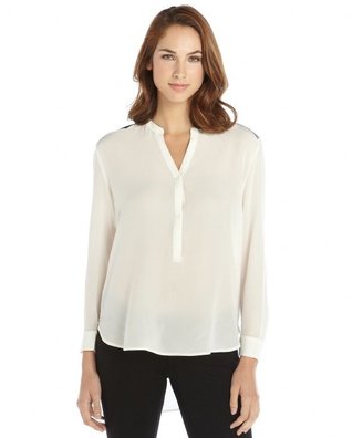 Wyatt cream silk blouse with faux leather accent