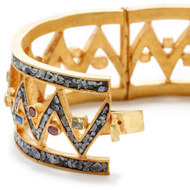 Alimur 18K Yellow Gold, Multi-Gemstone & 3.00 Total Ct. Raw Diamond Bangle Bracelet