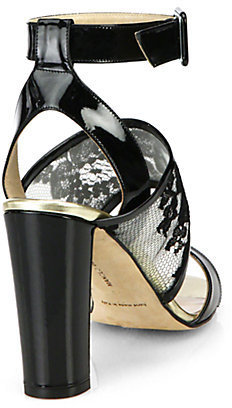 Manolo Blahnik Patent Leather & Lace Sandals