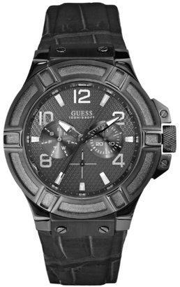 GUESS Gents Rigor Black Leather Strap Watch W0040G1