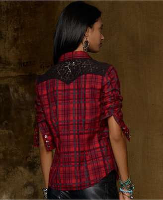 Denim & Supply Ralph Lauren Long-Sleeve Plaid Lace-Trim Western Shirt