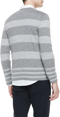 Vince Long-Sleeve Crewneck Striped Wool-Cashmere Sweater, Gray