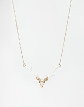 And Mary Enamel Detail Stags Head Necklace