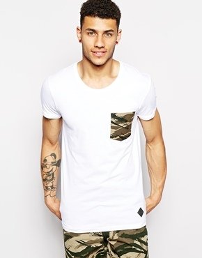 Minimum T-Shirt with Camo Pocket - White