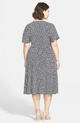 London Times Print Fit & Flare Matte Jersey Dress (Plus Size)