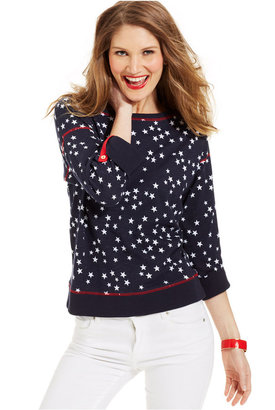 Jones New York Three-Quarter-Sleeve Star-Print Sweater