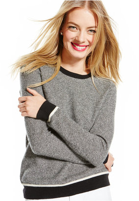 Charter Club Houndstooth-Print Colorblocked Cashmere Sweater