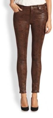 7 For All Mankind Coated Snake-Print Skinny Jeans