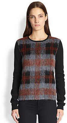McQ Shaggy Plaid-Paneled Wool Sweater