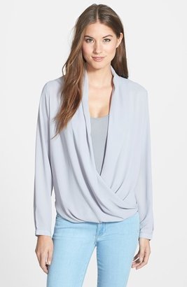NYDJ Fit Solution Drape Front Mixed Media Blouse