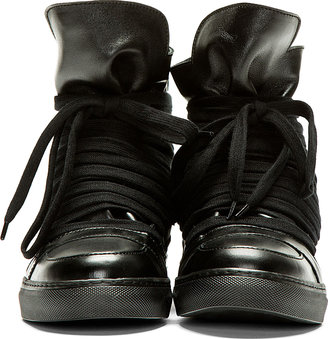 Kris Van Assche Krisvanassche Black Leather Overlaced High-Top Sneakers