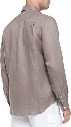Vilebrequin Linen Long-Sleeve Shirt, Medium Brown
