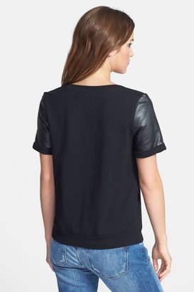 Halogen Leather & Knit Mixed Media Top (Petite)