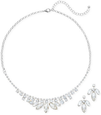 Charter Club Silver-Tone Crystal Cluster Frontal Necklace and Drop Earring Set
