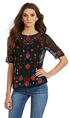 Lucky Brand Embroidered Sheer Top